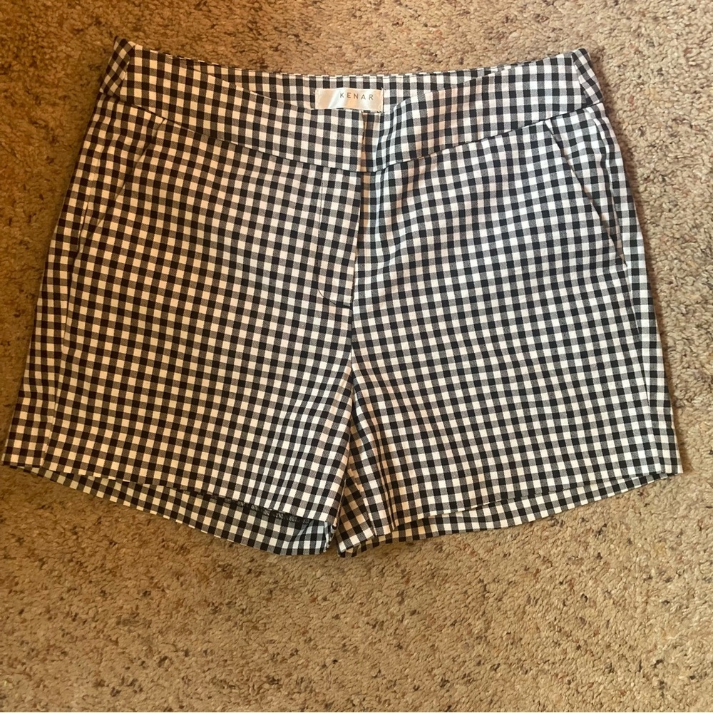 Gingham black and white mini shorts dressy Kenar brand checked pattern